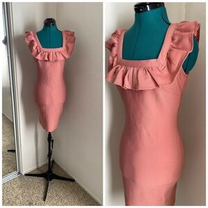 Twelfth Love Stretchy Chic Ruffle Mini Dress in Coral Pink